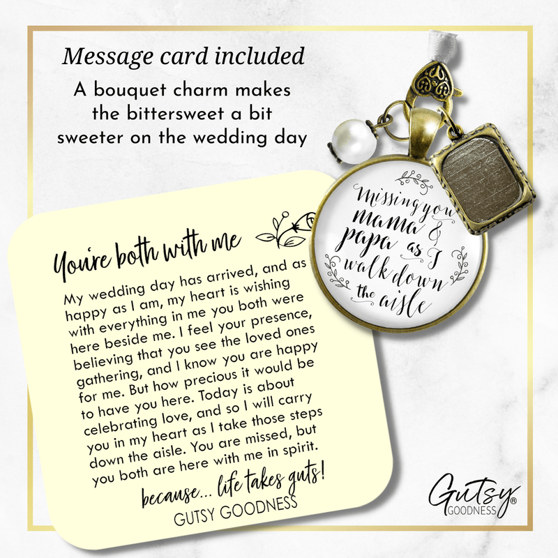 Missing You Mama and Papa As I Walk Down The Aisle BRONZE - WHITE - WHITE BEAD