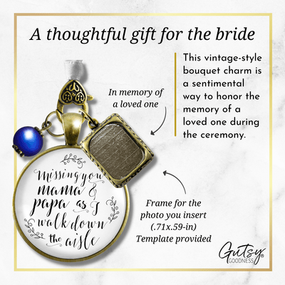 Missing You Mama and Papa As I Walk Down The Aisle BRONZE - WHITE - BLUE BEAD