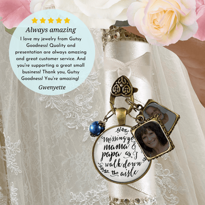 Missing You Mama and Papa As I Walk Down The Aisle BRONZE - WHITE - BLUE BEAD
