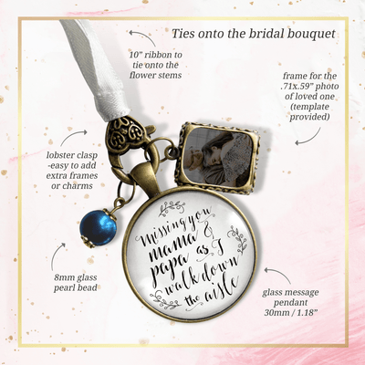 Missing You Mama and Papa As I Walk Down The Aisle BRONZE - WHITE - BLUE BEAD