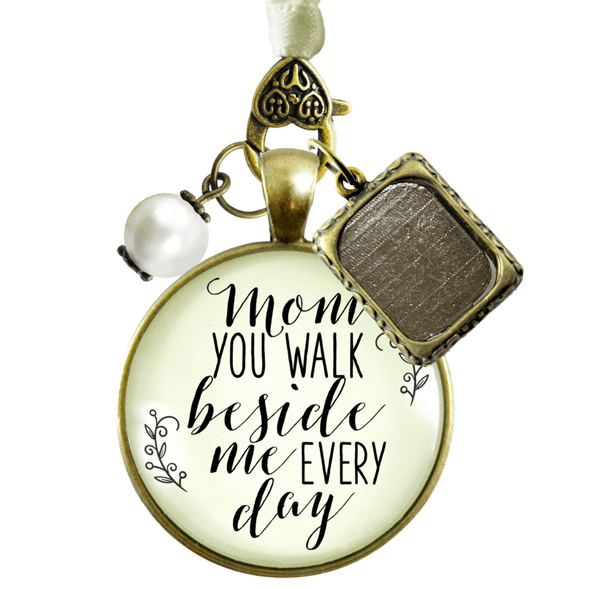 Bridal Bouquet Photo Charm Mom Beside Me Wedding Mother Memorial Picture Frame Jewel - Gutsy Goodness Handmade Jewelry Gifts