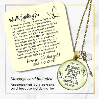 Be Courageous Necklace Jane Austen Quote Jewelry Arrow Charm - Gutsy Goodness