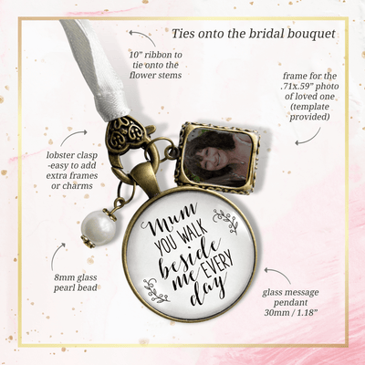 Bridal Bouquet Photo Charm Mum You Walk Wedding Mother Memorial Photo Jewelry - Gutsy Goodness Handmade Jewelry Gifts