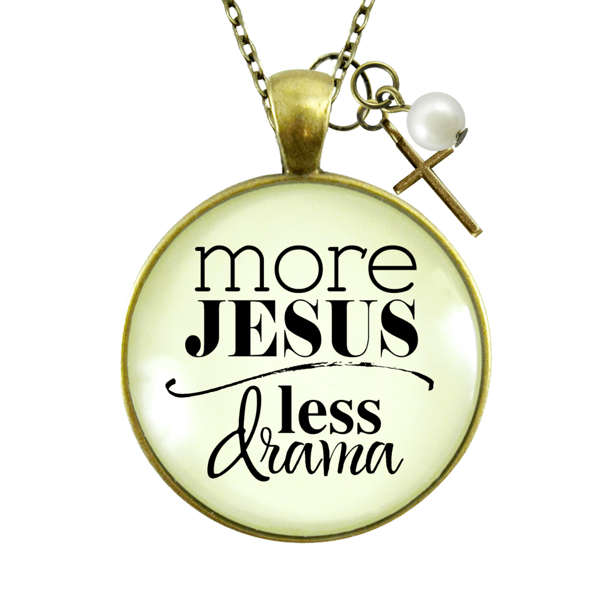 Gutsy Goodness More Jesus Less Drama Necklace Christian Faith Jewelry Cross Charm - Gutsy Goodness;More Jesus Less Drama Necklace Christian Faith Jewelry Cross Charm - Gutsy Goodness Handmade Jewelry Gifts