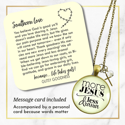 Gutsy Goodness More Jesus Less Drama Necklace Christian Faith Jewelry Cross Charm - Gutsy Goodness;More Jesus Less Drama Necklace Christian Faith Jewelry Cross Charm - Gutsy Goodness Handmade Jewelry Gifts