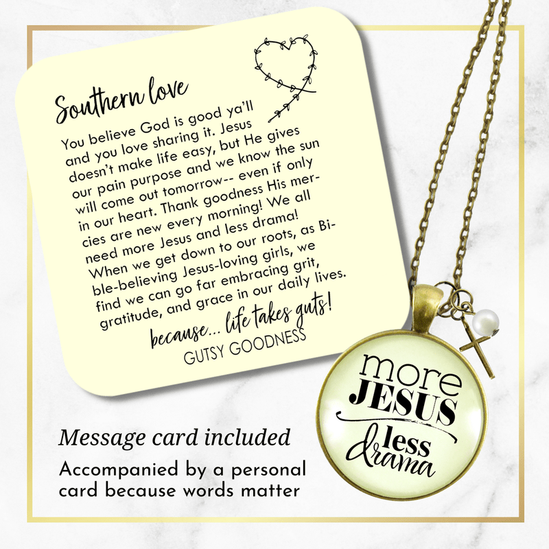 Gutsy Goodness More Jesus Less Drama Necklace Christian Faith Jewelry Cross Charm - Gutsy Goodness;More Jesus Less Drama Necklace Christian Faith Jewelry Cross Charm - Gutsy Goodness Handmade Jewelry Gifts