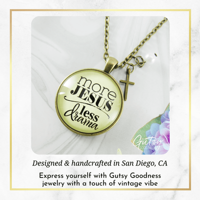 Gutsy Goodness More Jesus Less Drama Necklace Christian Faith Jewelry Cross Charm - Gutsy Goodness;More Jesus Less Drama Necklace Christian Faith Jewelry Cross Charm - Gutsy Goodness Handmade Jewelry Gifts