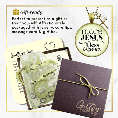 Gutsy Goodness More Jesus Less Drama Necklace Christian Faith Jewelry Cross Charm - Gutsy Goodness;More Jesus Less Drama Necklace Christian Faith Jewelry Cross Charm - Gutsy Goodness Handmade Jewelry Gifts
