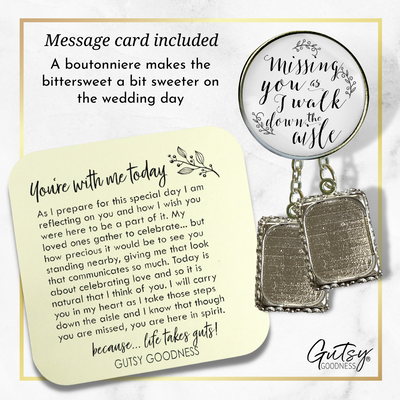 Wedding Memorial Boutonniere Pin Photo Frame Missing You Today Silver White 2 Frames - Gutsy Goodness