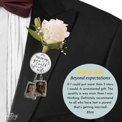 Wedding Memorial Boutonniere Pin Photo Frame Missing You Today Silver White 2 Frames - Gutsy Goodness