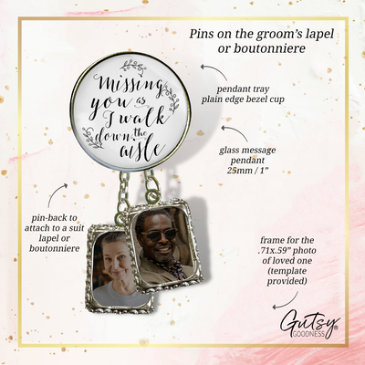 Wedding Memorial Boutonniere Pin Photo Frame Missing You Today Silver White 2 Frames - Gutsy Goodness