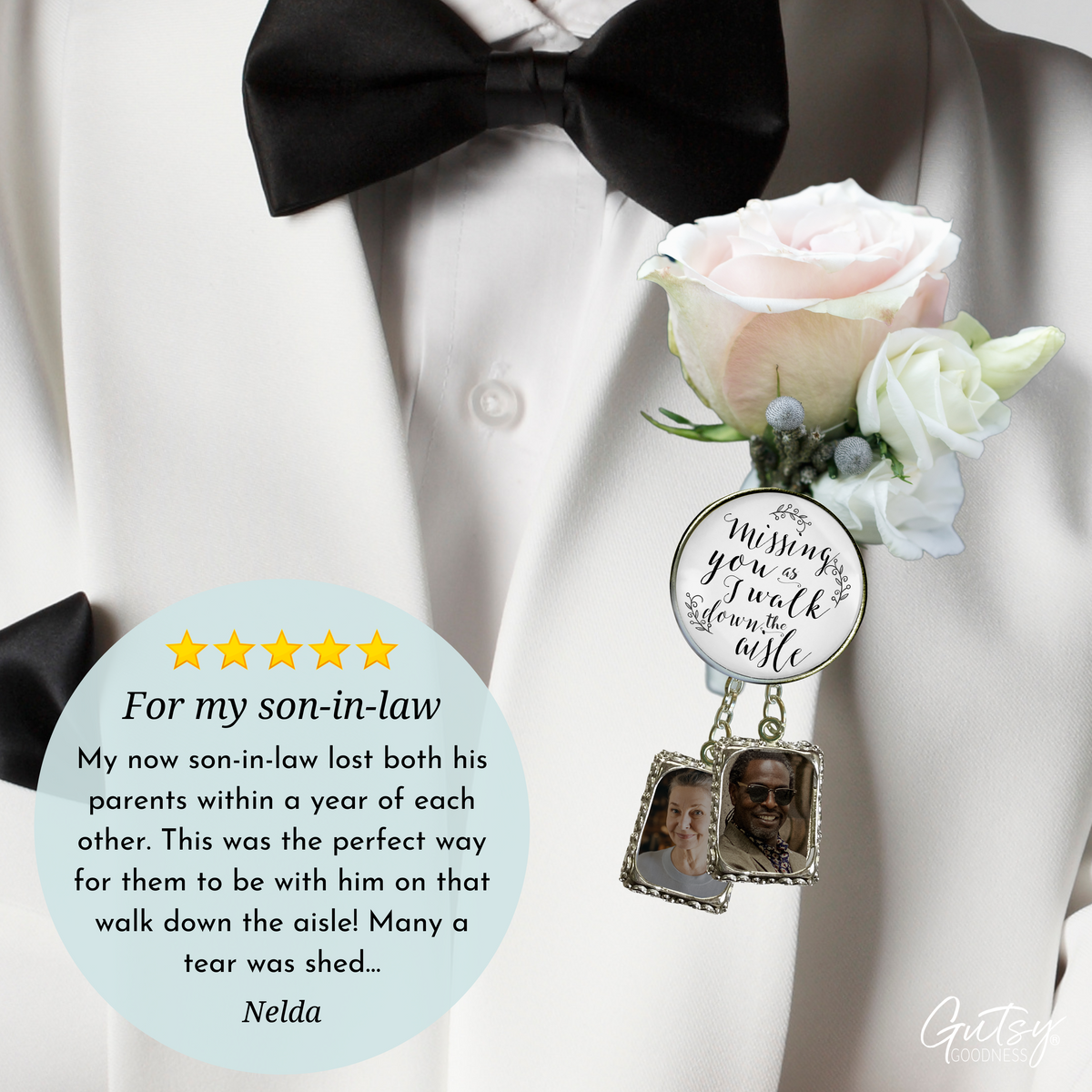 Wedding Memorial Boutonniere Pin Photo Frame Missing You Today For Men - Gutsy Goodness