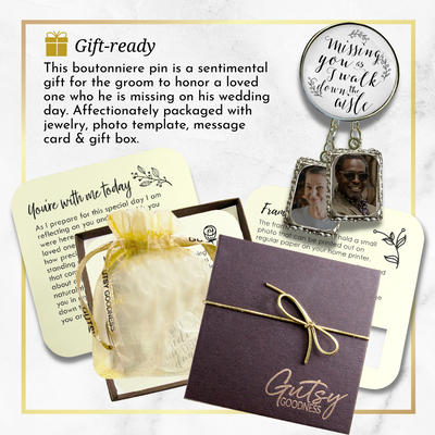 Wedding Memorial Boutonniere Pin Photo Frame Missing You Today Silver White 2 Frames - Gutsy Goodness