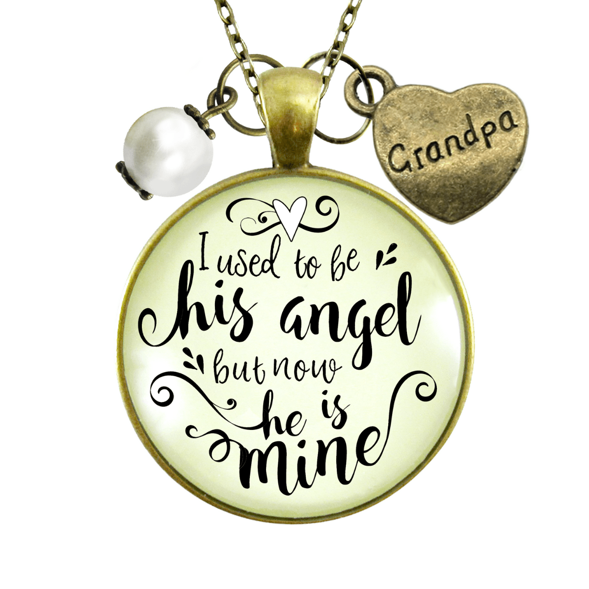 Gutsy Goodness Grandpa Memorial Necklace I Used to Be His Angel Now He's Mine Remembrance Gift - Gutsy Goodness;Grandpa Memorial Necklace I Used To Be His Angel Now He's Mine Remembrance Gift - Gutsy Goodness Handmade Jewelry Gifts