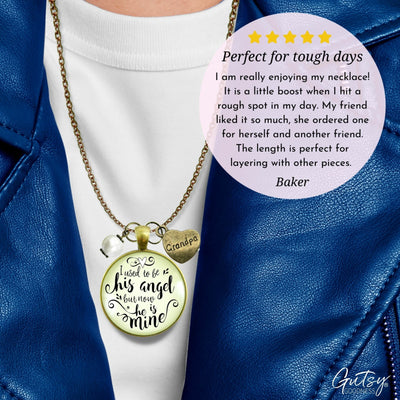 Gutsy Goodness Grandpa Memorial Necklace I Used to Be His Angel Now He's Mine Remembrance Gift - Gutsy Goodness;Grandpa Memorial Necklace I Used To Be His Angel Now He's Mine Remembrance Gift - Gutsy Goodness Handmade Jewelry Gifts