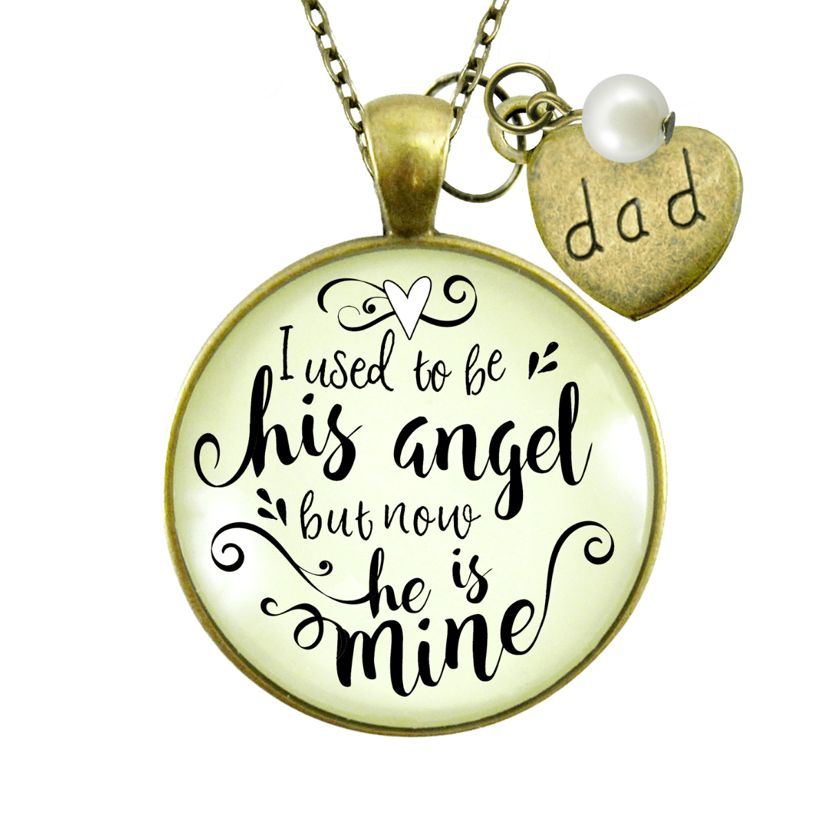 Dad Necklace I Used To Be His Angel Heaven Memorial Jewelry Gift Father Keepsake - Gutsy Goodness Handmade Jewelry;Remembering Dad Memorial Necklace I Used to Be His Angel Now He's Mine