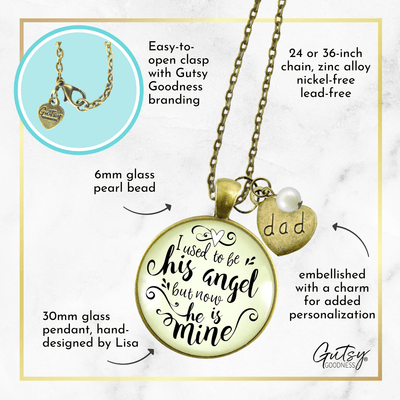 Dad Necklace I Used To Be His Angel Heaven Memorial Jewelry Gift Father Keepsake - Gutsy Goodness Handmade Jewelry;Remembering Dad Memorial Necklace I Used to Be His Angel Now He's Mine