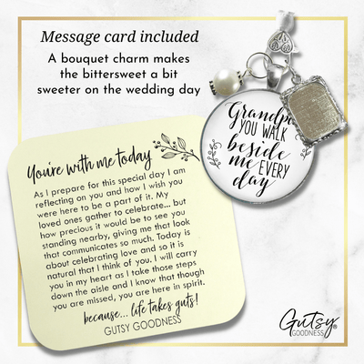 Bridal Bouquet Charm Grandpa Picture Frame Wedding Memorial Silver Finish Jewelry - Gutsy Goodness Handmade Jewelry Gifts