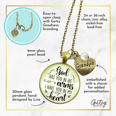Gutsy Goodness Grandfather Memorial Necklace God Has You In His Arms Grandpa Heart Charm - Gutsy Goodness;Grandfather Memorial Necklace God Has You In His Arms Grandpa Heart Charm - Gutsy Goodness Handmade Jewelry Gifts