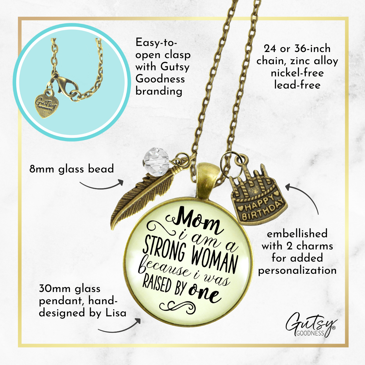 Gutsy Goodness Mom Birthday Gift Necklace I am a Strong Woman from Daughter Jewelry - Gutsy Goodness Handmade Jewelry;Mom Birthday Gift Necklace I Am A Strong Woman From Daughter Jewelry - Gutsy Goodness Handmade Jewelry Gifts