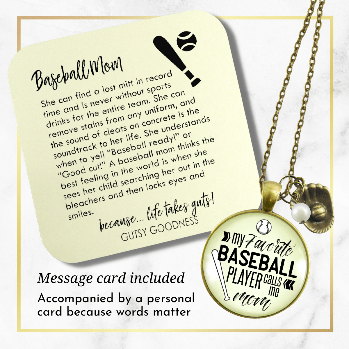 Baseball Mom Necklace My Favorite Player Calls Me Mom Sports Jewelry - Gutsy Goodness