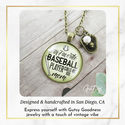 Baseball Mom Necklace My Favorite Player Calls Me Mom Sports Jewelry - Gutsy Goodness