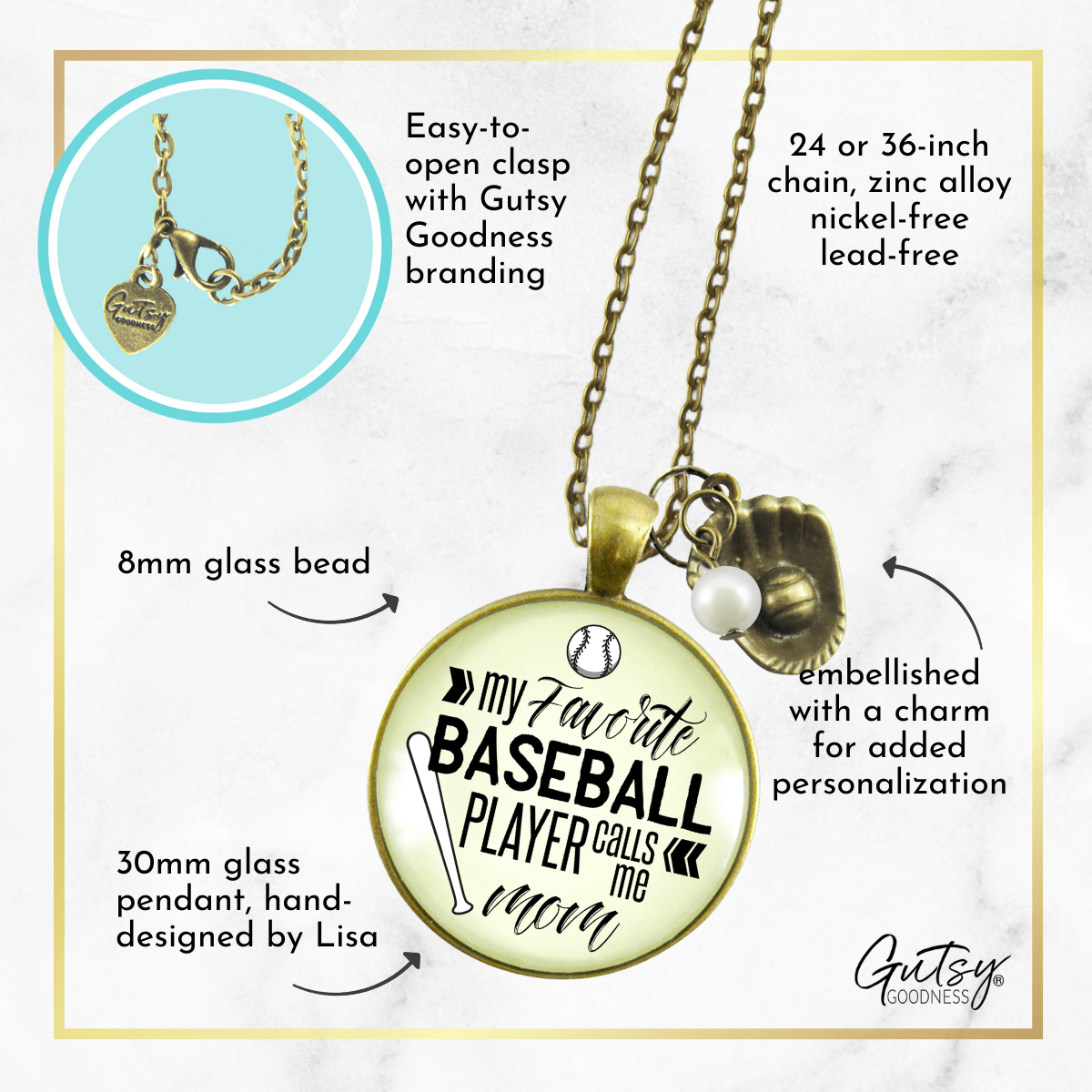Baseball Mom Necklace My Favorite Player Calls Me Mom Sports Jewelry - Gutsy Goodness