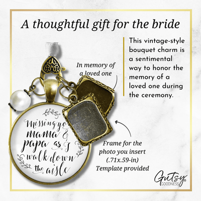 Missing You Mama and Papa As I Walk Down The Aisle BRONZE - WHITE - WHITE BEAD - 2 Frames