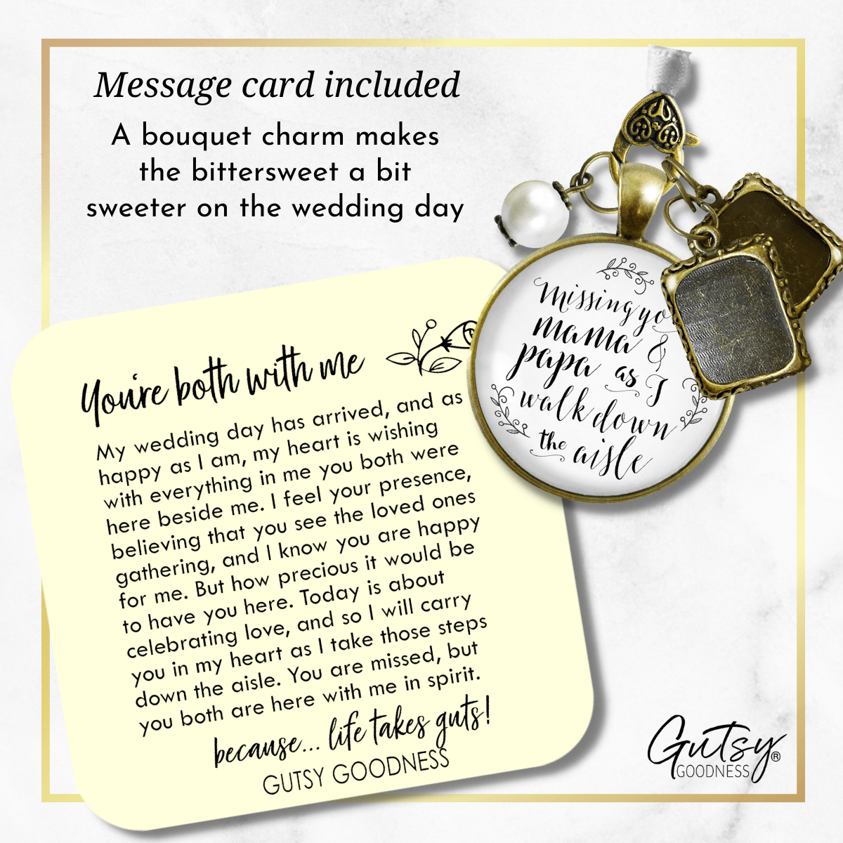 Missing You Mama and Papa As I Walk Down The Aisle BRONZE - WHITE - WHITE BEAD - 2 Frames