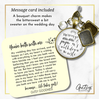 Missing You Mama and Papa As I Walk Down The Aisle BRONZE - WHITE - WHITE BEAD - 2 Frames