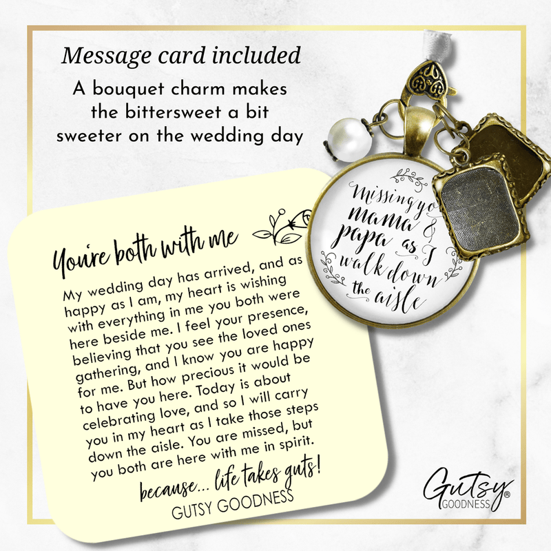 Missing You Mama and Papa As I Walk Down The Aisle BRONZE - WHITE - WHITE BEAD - 2 Frames