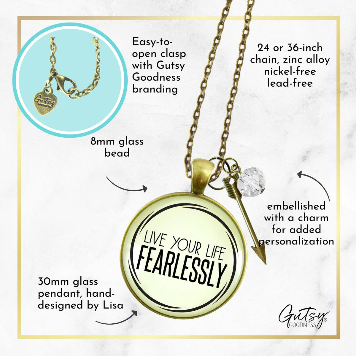Fearless Necklace Live Your Life Hipster Boho Style Arrow Charm