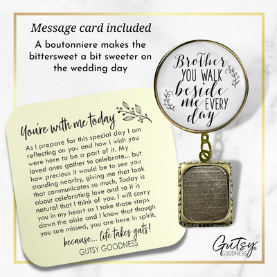 Wedding Memorial Boutonniere Pin Photo Frame Honor Brother Vintage White For Men - Gutsy Goodness