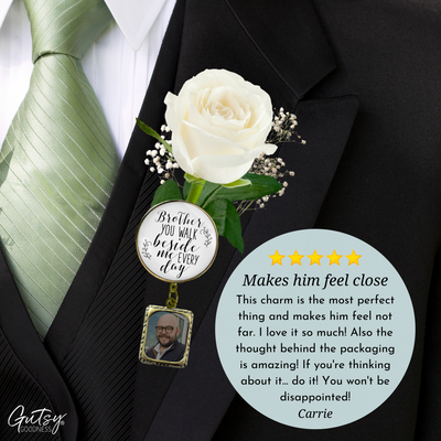 Wedding Memorial Boutonniere Pin Photo Frame Honor Brother Vintage White For Men - Gutsy Goodness