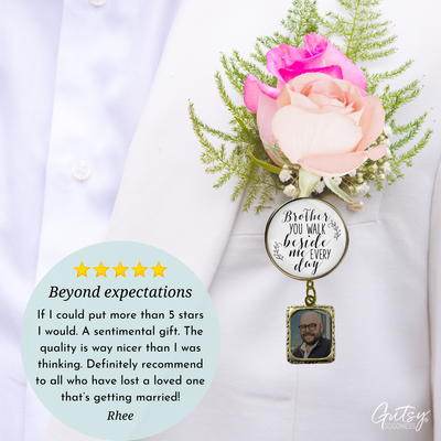 Wedding Memorial Boutonniere Pin Photo Frame Honor Brother Vintage White For Men - Gutsy Goodness