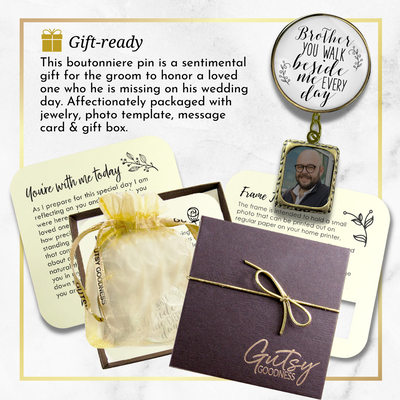 Wedding Memorial Boutonniere Pin Photo Frame Honor Brother Vintage White For Men - Gutsy Goodness