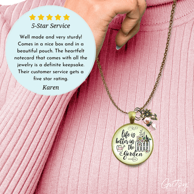 Gutsy Goodness Gardener Necklace Life is Better in Garden Womens Quote Gift Jewelry 24" - Gutsy Goodness;Gardener Necklace Life Is Better In Garden Womens Quote Gift Jewelry 24" - Gutsy Goodness Handmade Jewelry Gifts