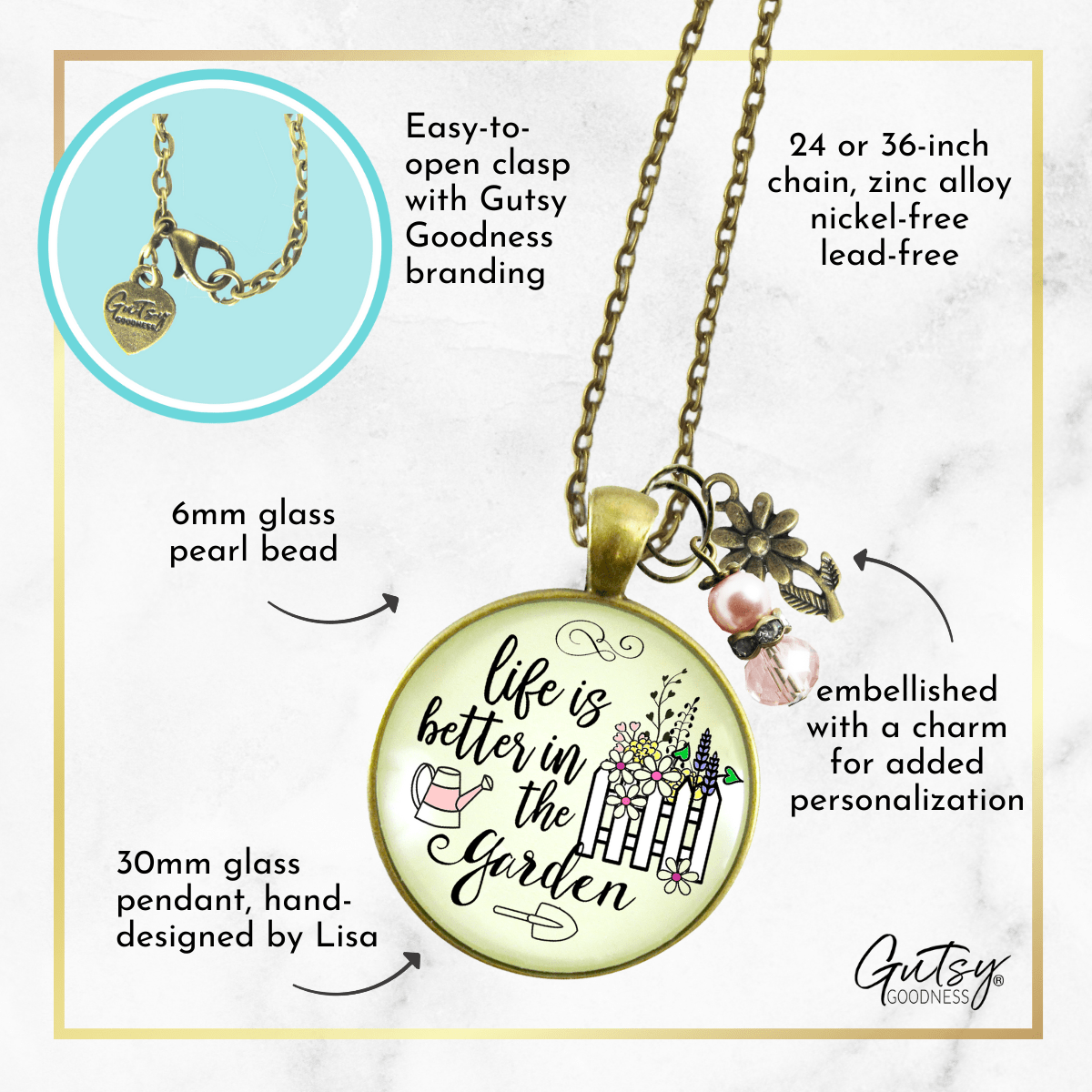 Gutsy Goodness Gardener Necklace Life is Better in Garden Womens Quote Gift Jewelry 24" - Gutsy Goodness;Gardener Necklace Life Is Better In Garden Womens Quote Gift Jewelry 24" - Gutsy Goodness Handmade Jewelry Gifts