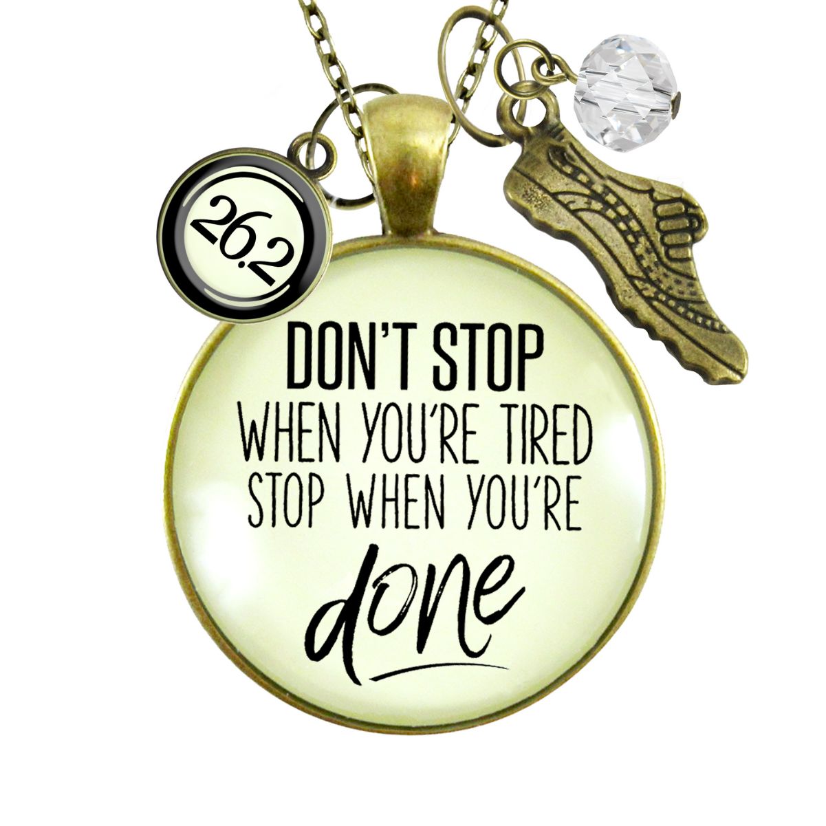26.2 Marathon Necklace Don't Stop When You're Tired Motivational Run Sport Charm  Necklace - Gutsy Goodness Handmade Jewelry