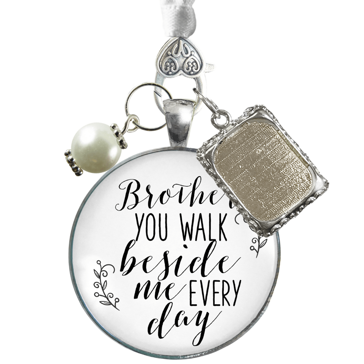 Bridal Bouquet Charm Brother Memorial Picture Frame Wedding Silver Finish Jewelry - Gutsy Goodness Handmade Jewelry Gifts