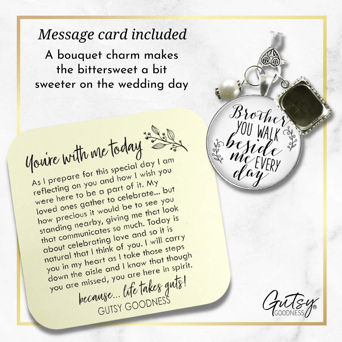 Bridal Bouquet Charm Brother Memorial Picture Frame Wedding Silver Finish Jewelry - Gutsy Goodness Handmade Jewelry Gifts