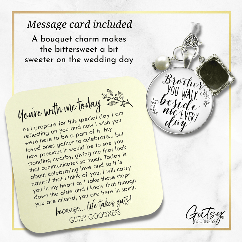 Bridal Bouquet Charm Brother Memorial Picture Frame Wedding Silver Finish Jewelry - Gutsy Goodness Handmade Jewelry Gifts