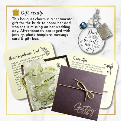 Wedding Bouquet Charm Dad You Walk Beside Me White Bride Father Photo Silver Blue Bead - Gutsy Goodness;Wedding Bouquet Charm Dad You Walk Beside Me White Bride Father Photo Silver Blue Bead - Gutsy Goodness Handmade Jewelry Gifts