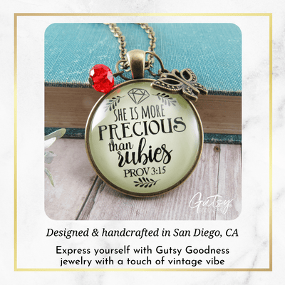 Gutsy Goodness She is More Precious Rubies Necklace Inspirational Faith Jewelry - Gutsy Goodness Handmade Jewelry;She Is More Precious Than Rubies - Gutsy Goodness Handmade Jewelry Gifts