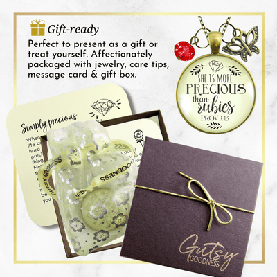 Gutsy Goodness She is More Precious Rubies Necklace Inspirational Faith Jewelry - Gutsy Goodness Handmade Jewelry;She Is More Precious Than Rubies - Gutsy Goodness Handmade Jewelry Gifts