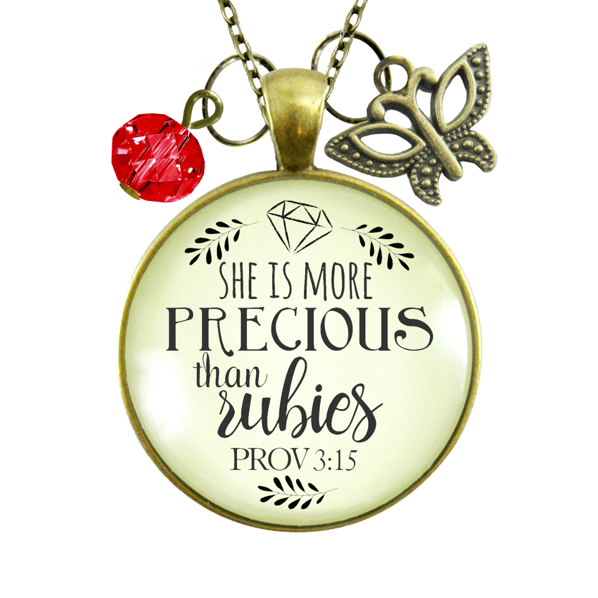 She is More Precious Rubies Necklace Faith Jewelry Rose Charm - Gutsy Goodness