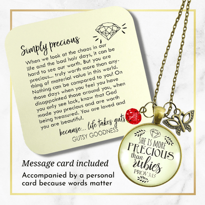 She is More Precious Rubies Necklace Faith Jewelry Rose Charm - Gutsy Goodness