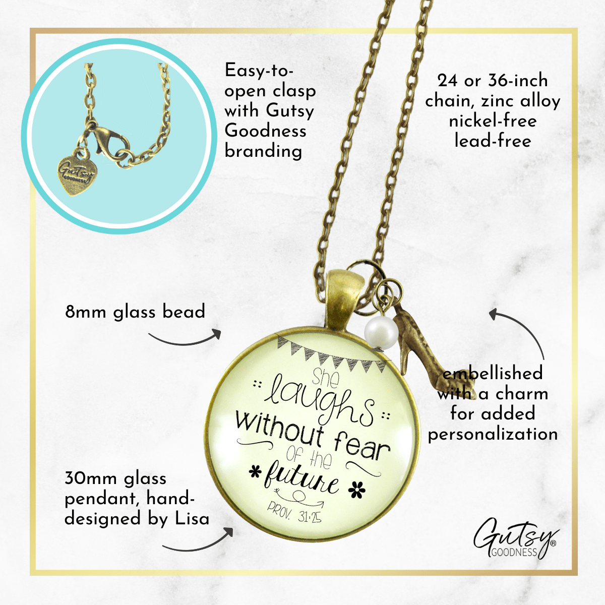 She Laughs Without Fear Faith Necklace Womens Proverb 31 Quote Jewelry - Gutsy Goodness;She Laughs Without Fear Faith Necklace Womens Proverb 31 Quote Jewelry - Gutsy Goodness Handmade Jewelry Gifts
