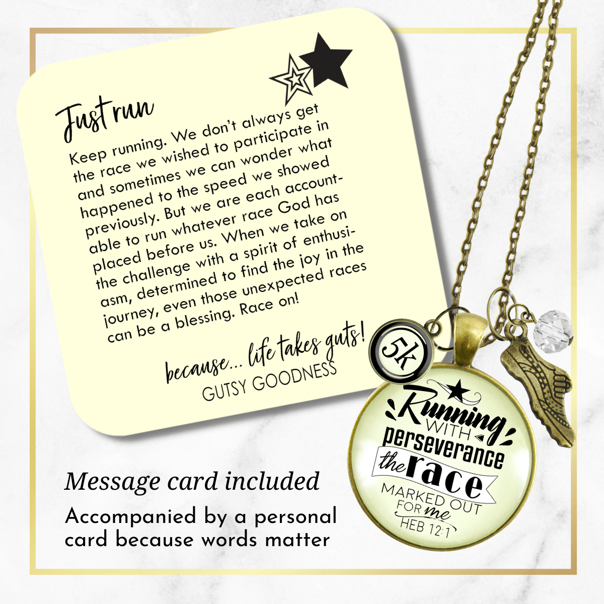Runners Half Marathon Necklace 5k Run Perseverance Faith Jewelry - Gutsy Goodness Handmade Jewelry Gifts