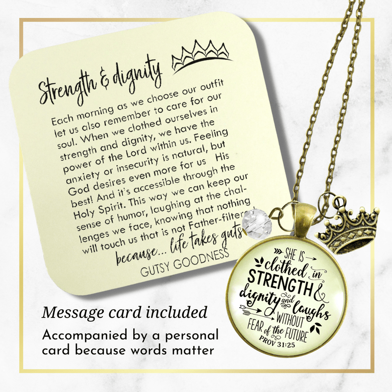 Gutsy Goodness Faith Necklace She Clothed Strength Dignity Jewelry Message Proverb 31 Crown Gift - Gutsy Goodness Handmade Jewelry;Faith Necklace She Clothed Strength Dignity Jewelry Message Proverb 31 Crown Gift - Gutsy Goodness Handmade Jewelry Gifts